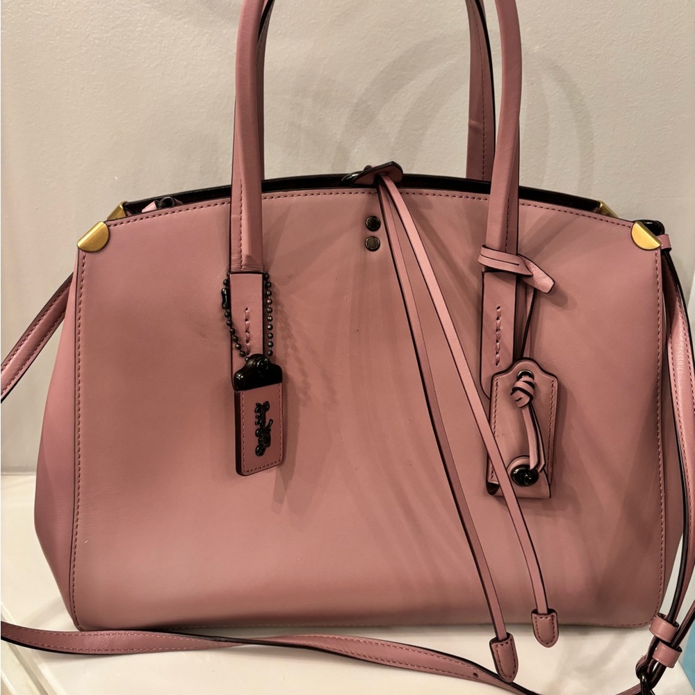 Coach Pink Tote Bag with Structured Shape and Gold Accents